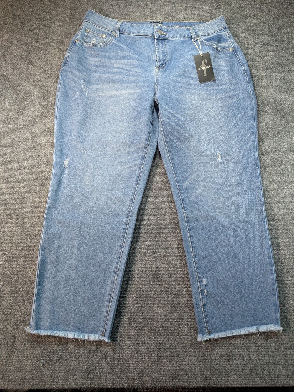 Flamingals Women's 3XL Light Blue Distressed Straight Leg Jeans